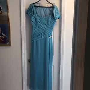 Teal Formal Gown with jewel broche